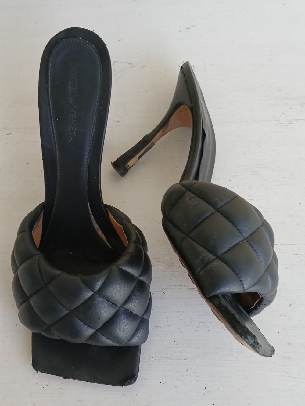 Bottega Veneta Quilted Leather Slide Mules Black Size 11